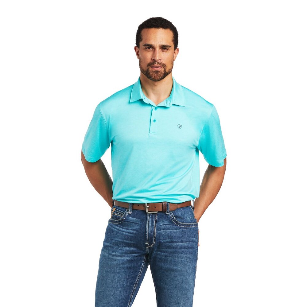 NWT-Men's Ariat Charger 2.0 Short Sleeve Polo- 10040593-Size-XL-Drift Turquoise